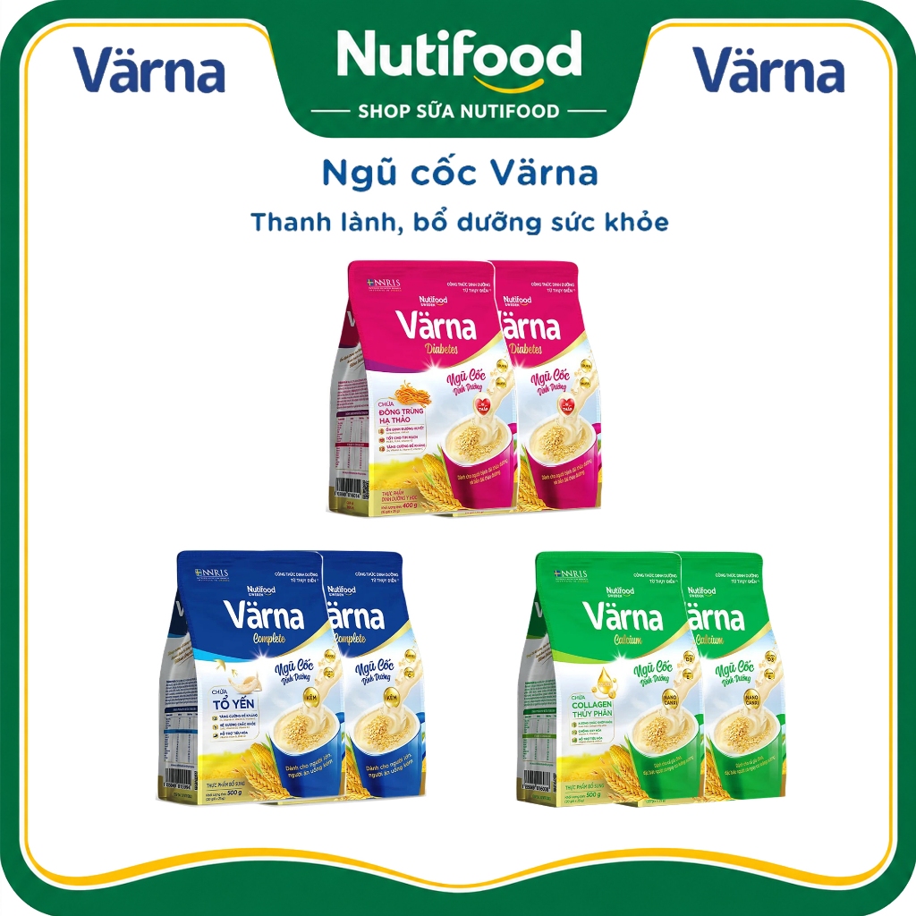 Combo 02 Túi Ngũ cốc dinh dưỡng Varna Diabetes 400g/ Complete 500g/ Calcium 500g - SHOP SỮA NUTIFOOD