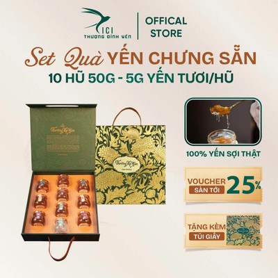 [Hỏa tốc HN] Hộp Quà Yến Sào 10 Hũ 50G 5G Yến Tươi Yến Chưng Sẵn - Cici Thượng Đỉnh Yến - Set Quà Yến Sào Khánh Hòa
