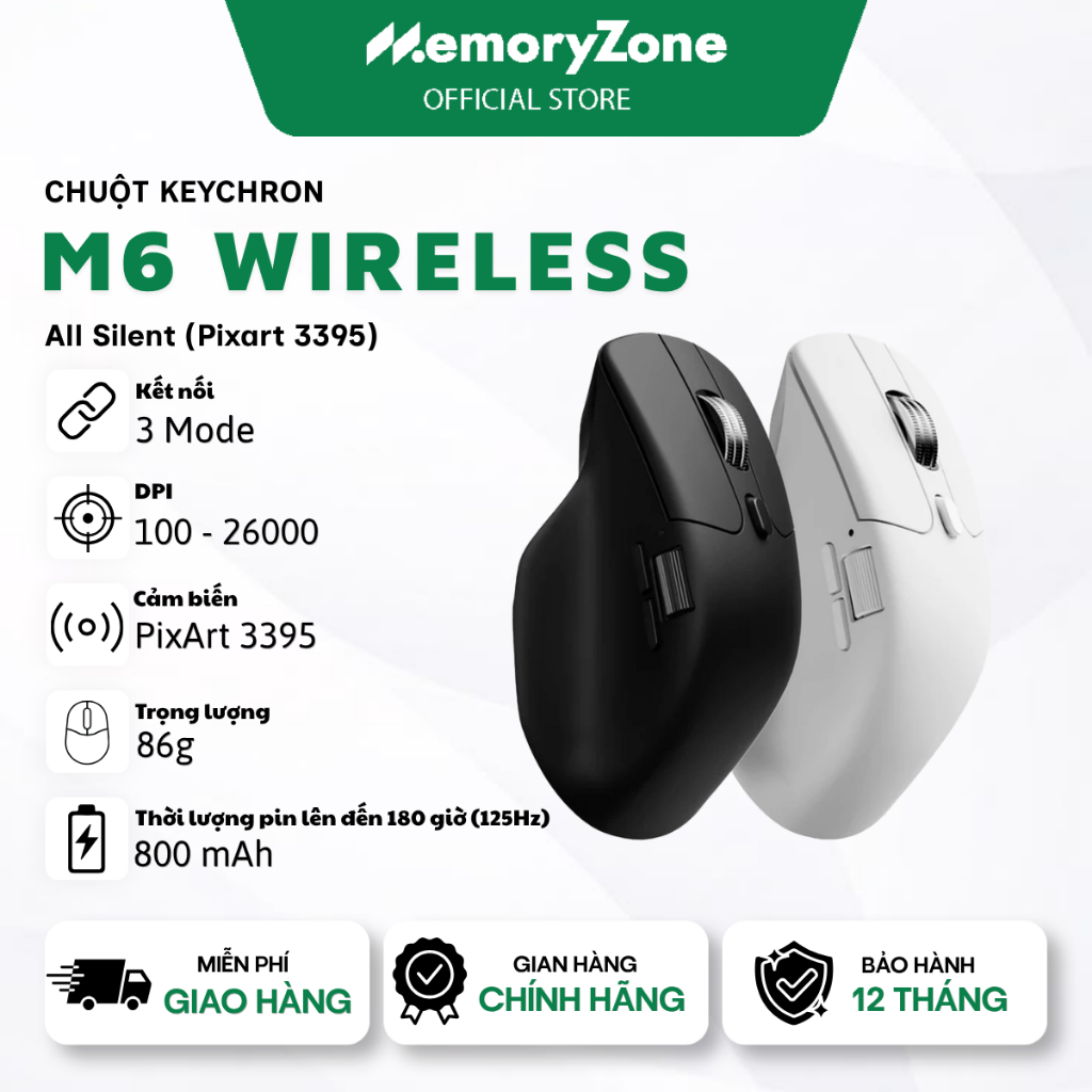 Chuột Keychron M6 Wireless All Silent (Pixart 3395) /Silent (PixArt 3311) - Kết nối 3 Mode, Pin 180H, Bảo hành 12 Tháng