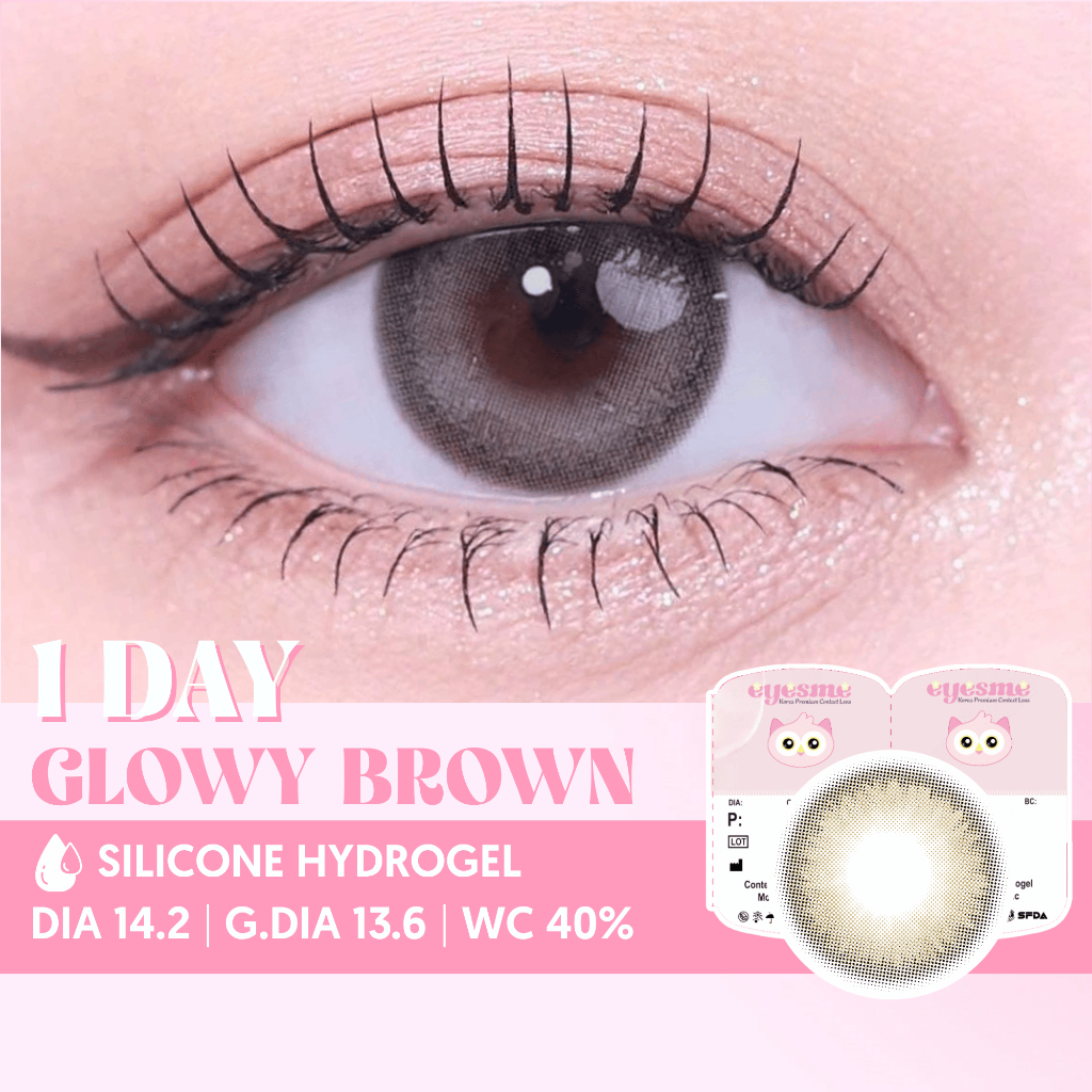 [Lens 1 ngày] Kính áp tròng Eyesme 1Day Glowy Brown lens màu mật ong long lanh tự nhiên