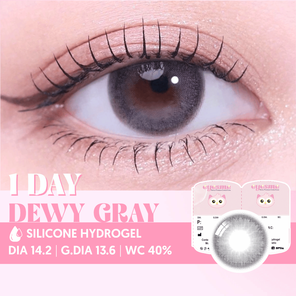 [Lens 1 ngày] Kính áp tròng Eyesme 1Day Dewy Gray lens xám khói sương tự nhiên cuốn hút