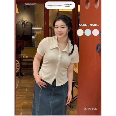 Áo cổ sơ mi nhún eo BIGSIZE (55kg đến 95kg) – 26HAP005 - [BU Bigsize Young]