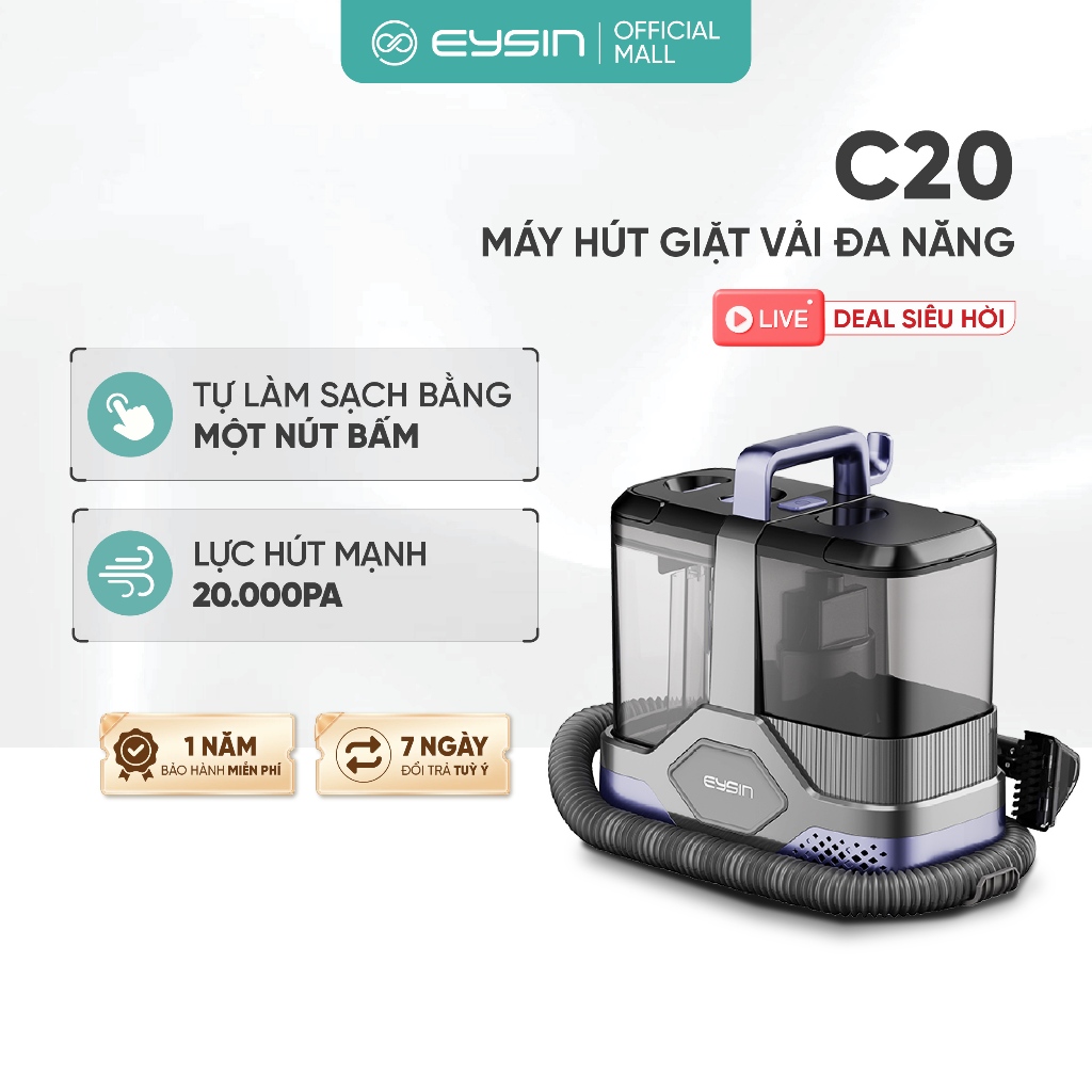 Máy hút giặt EYSIN C20 giặt sofa lực hút mạnh 20000PA đa năng hút ướt và khô, tự làm sạch, khử trùng