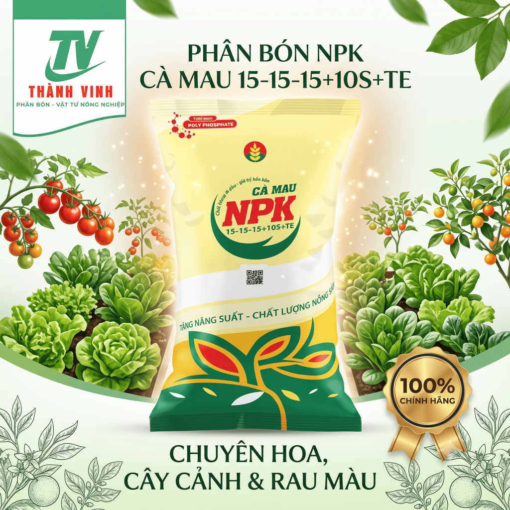 Phân Bón NPK Cà Mau 15-15-15+10S+TE – Cân Đối Dinh Dưỡng, Mạnh Cây, Tăng Năng Suất (chia nhỏ từ bao 