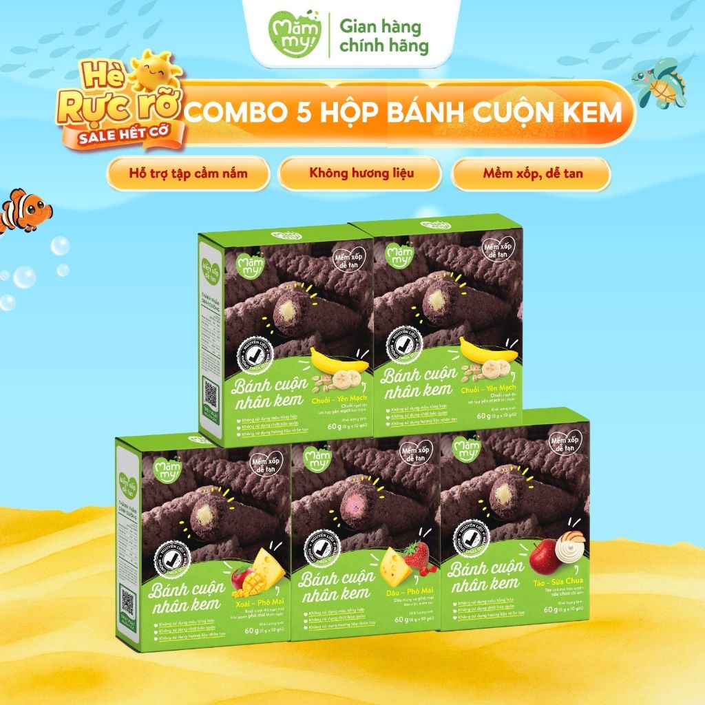 [30-90 NGÀY] Bánh Ăn Dặm Cuộn Kem Mămmy Xoài, Việt Quất, Táo, Dâu, Chuối Không Gluten cho bé 7 tháng