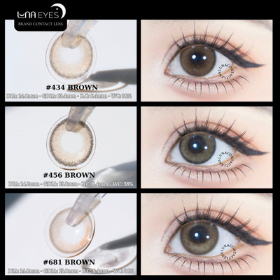 [SALE] Lens mắt 434 Brown màu nâu vàng, viền đen nhám, size nhỏ - thương hiệu LUNA EYES