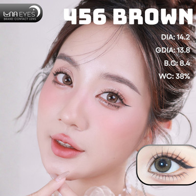 [6 tháng] Lens mắt 456 Brown màu nâu vàng tự nhiên, có viền, size vừa - thương hiệu LUNA EYES