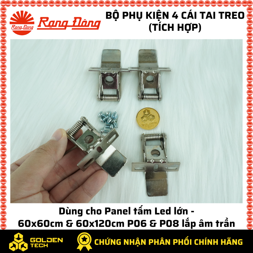 Bộ phụ kiện gồm 4 cái tai treo lắp cho đèn Led panel lớn 60x60cm, 60x120cm P06, P08 Rạng Đông