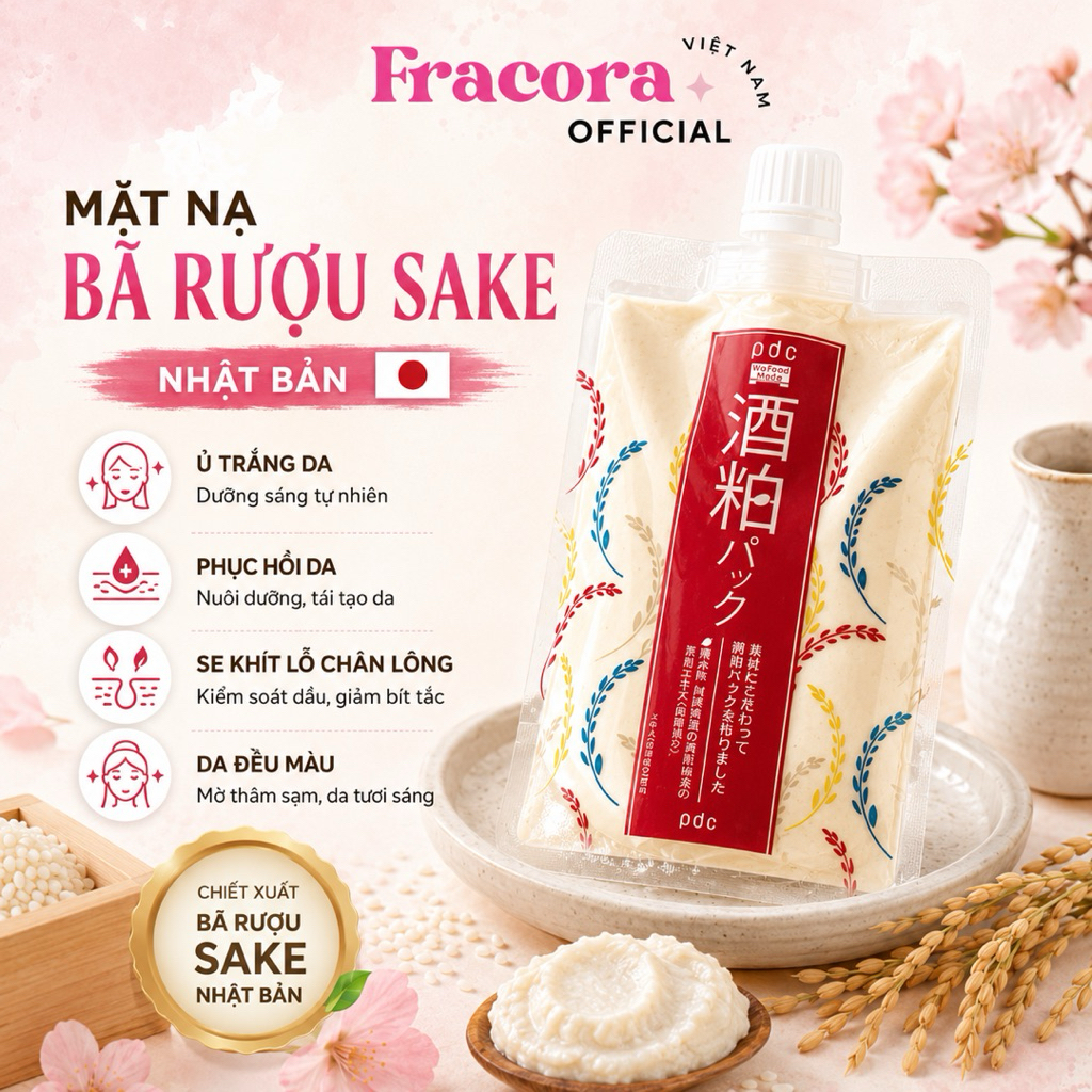 Mặt Nạ Bã Rượu Sake PDC Wafood Made Nhật Bản 170g - Mask Rửa Dưỡng Ẩm, Làm Mềm Da, Hỗ Trợ Sáng Da