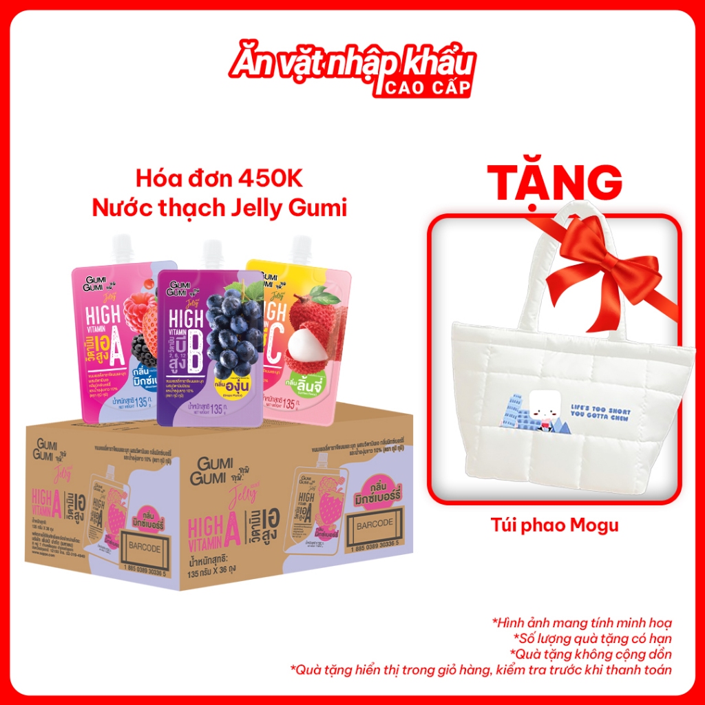 [ĐƠN 450K TẶNG 1 TÚI PHAO MOGU]Thùng 36 Gói Nước Thạch Trái Cây Jelly GUMI GUMI Nhập Khẩu Thái Lan