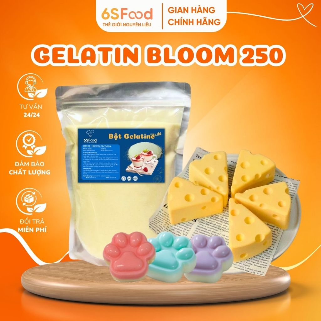 Bột Gelatin bloom 250 Làm Đông Thạch, Mousse, Pudding, Tàu Hũ, Panna cotta - 6SFOOD
