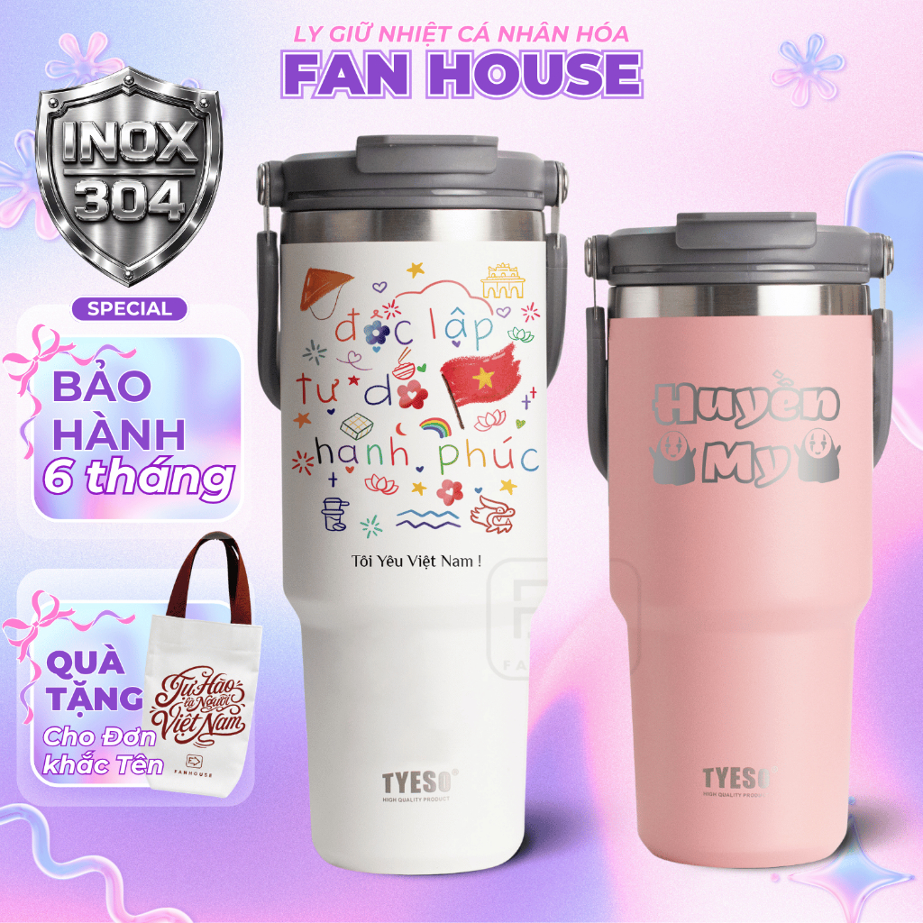 Ly giữ nhiệt cao cấp Tyeso V2 chính hãng cốc giữ nhiệt thể thao Fan House 4 dung tích 600-1200ml