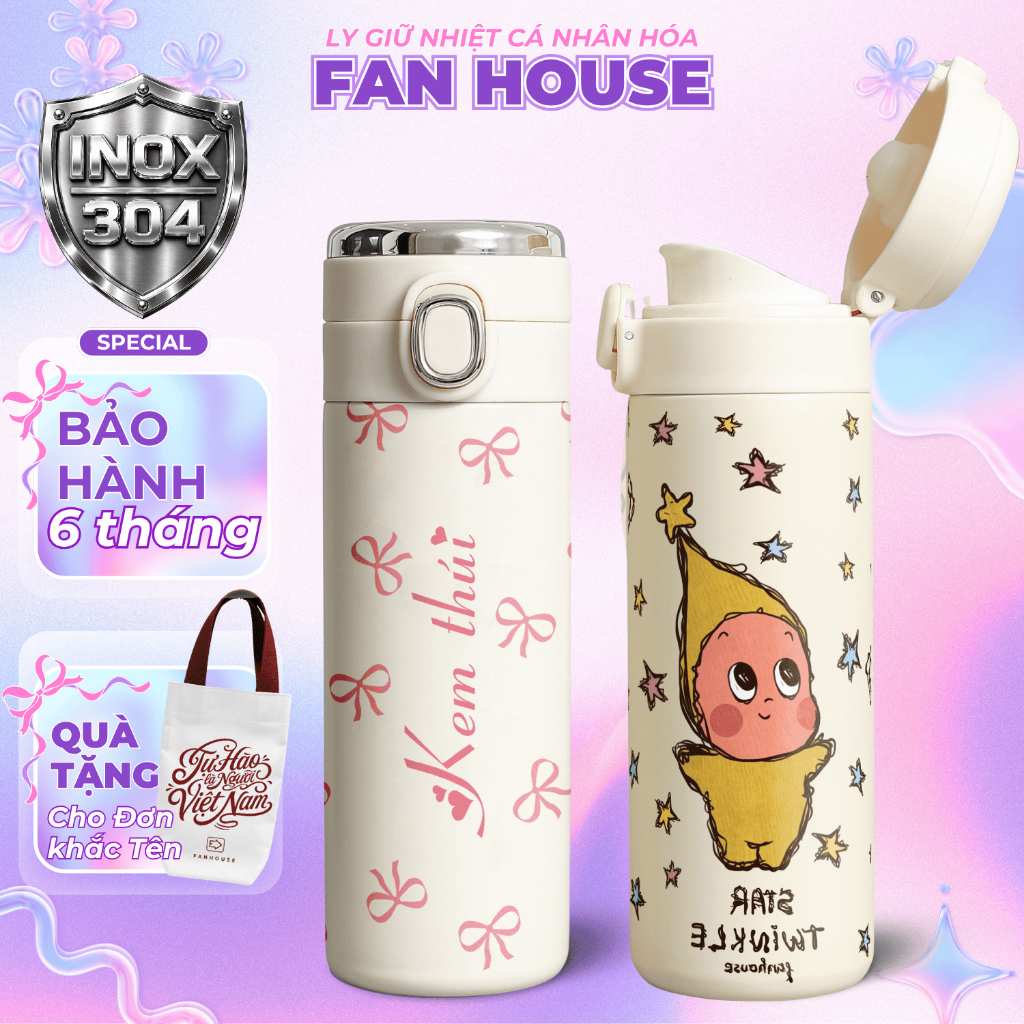 Bình giữ nhiệt Easy Cup khắc tên 420ml bình nước giữ nhiệt Fan House inox 304 hiển thị nhiệt độ