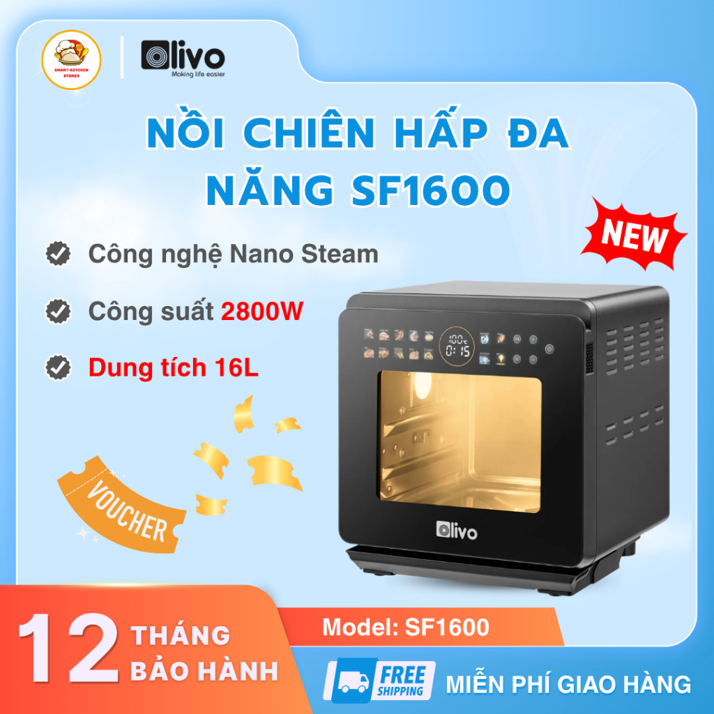 Nồi Chiên Hấp Olivo SF1600 Sở Hữu Khay Chứa Nước Tháo Rời, Lòng Nồi Chống Dính Dễ Lau Chùi - SmartKi