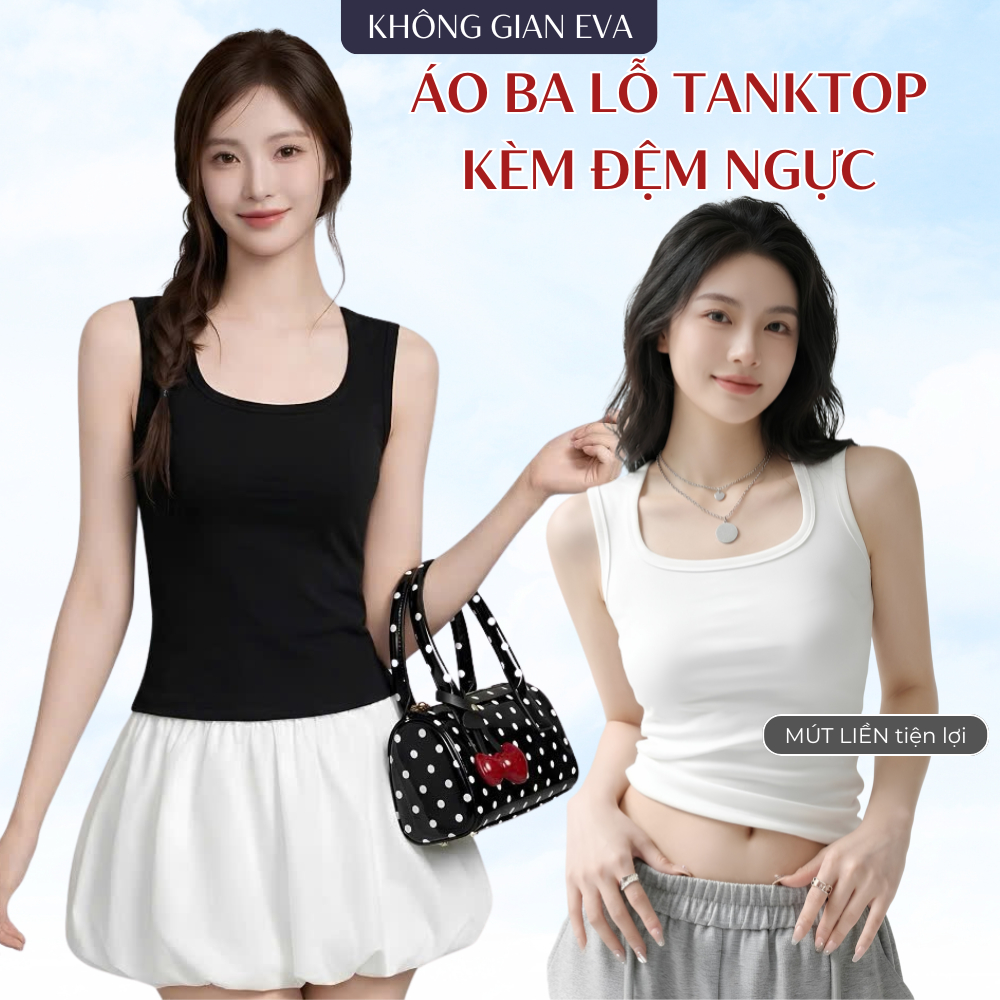 Áo Ba Lỗ Nữ Có Mút Ngực KHÔNG GIAN EVA Dây Bản To Che Khuyết Điểm Áo 2 Dây Chất Liệu Viscose Siêu Mát 8009