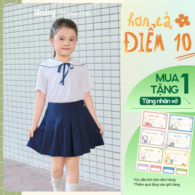 [TẶNG NHÃN VỞ]  Mix set đồ đi học bé gái ILABY áo thủy thủ thắt nơ và chân váy xếp ly [3269+3227]