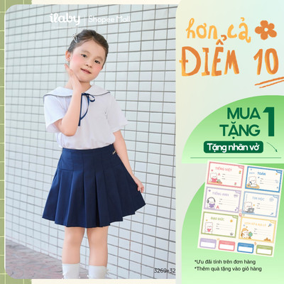 [TẶNG NHÃN VỞ] Chân váy xếp ly bé gái ILABY thiết kế basic phù hợp đi học, đi chơi phong cách tối giản [3227]