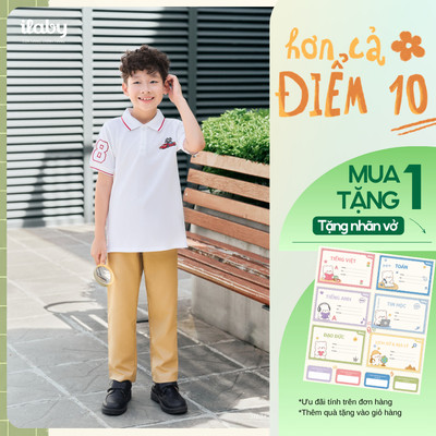 [TẶNG NHÃN VỞ] Set quần áo đi học bé trai ILABY, áo polo thêu số và quần âu kaki cao cấp [3763+2578]