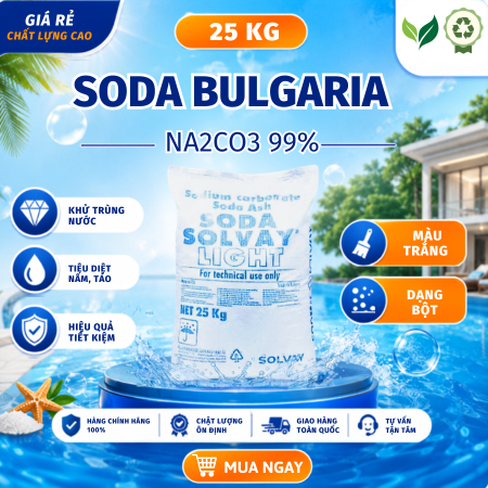Soda Na2CO3, Soda Solvay Bulgaria 99%, Soda Tăng pH, Làm Mềm Nước - Bao 25KG