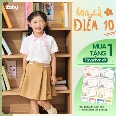 [TẶNG NHÃN VỞ] Set váy áo đi học bé gái ILABY, áo polo phối chân váy xếp ly kaki thêu họa tiết đáng yêu [3934+3969]
