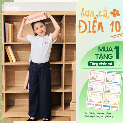 [TẶNG NHÃN VỞ] Set quần áo đi học bé gái ILABY, áo polo thêu nơ thoáng mát và quần ống suông [3963+3973]