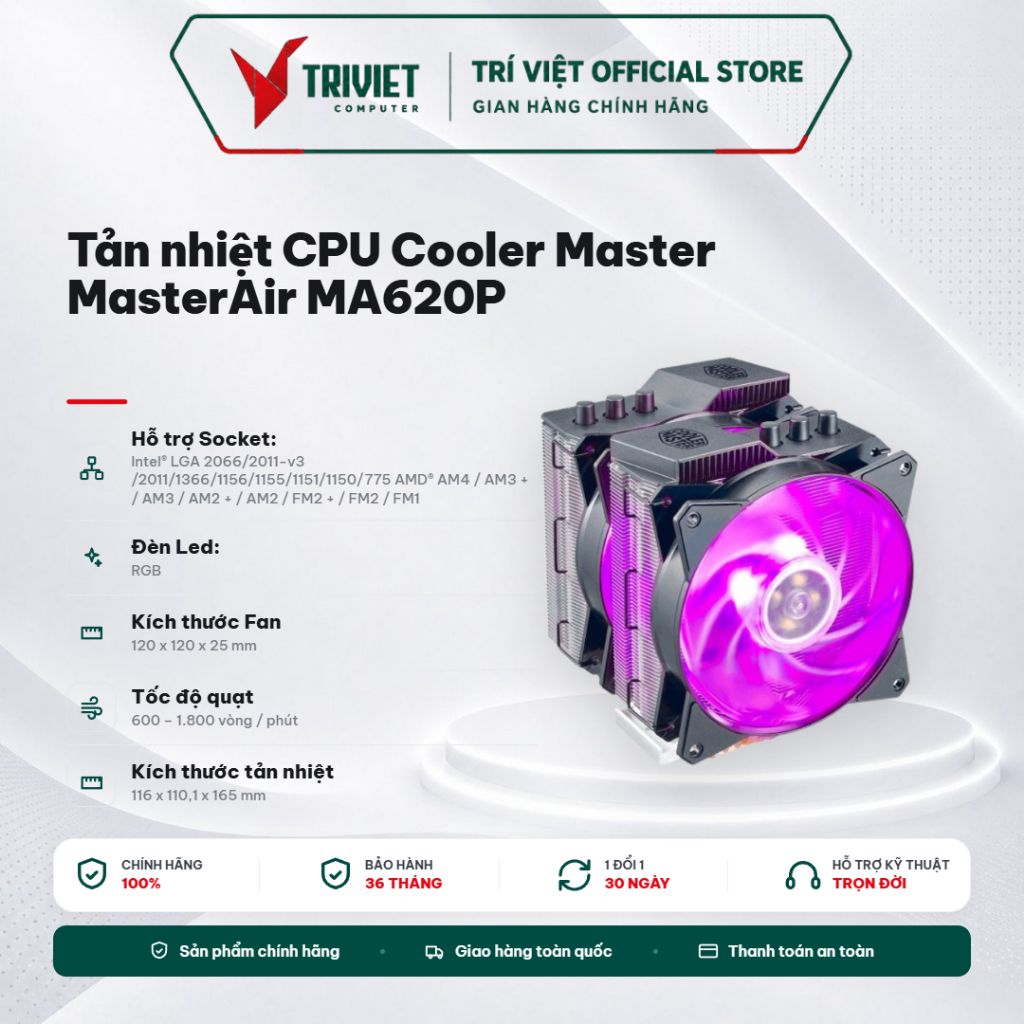 Tản Nhiệt Khí Cooler Master MasterAir MA620P RGB CPU Cooler SK1200 Intel AMD
