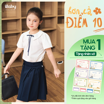 [TẶNG NHÃN VỞ] Áo sơ mi đi học bé gái ILABY chất cotton thoáng mát và chân váy xếp ly thanh lịch [3964+3915]