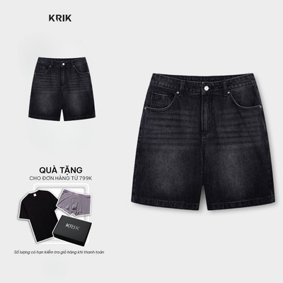 Quần Short Jean Nam KRIK Form Classic Chất Cotton Mềm Mại Thiết Kế Basic Hiện Đại QS8204