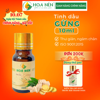 Tinh dầu Gừng nguyên chất 10ml - Hoa Nén - Vegan - Hương nồng ấm, hỗ trợ giảm say xe