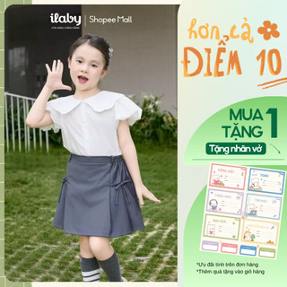 [TẶNG NHÃN VỞ] Mix set đồ đi học bé gái ILABY áo trắng cổ bèo tay và chân váy xếp ly [3218+3225]