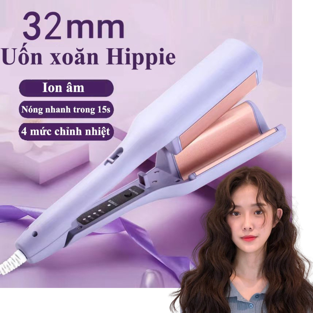 Máy uốn tóc xoăn sóng nước Hippie SeeMee,trục 32mm tóc bồng bềnh đẹp giữ nếp chuẩn salon, LIS