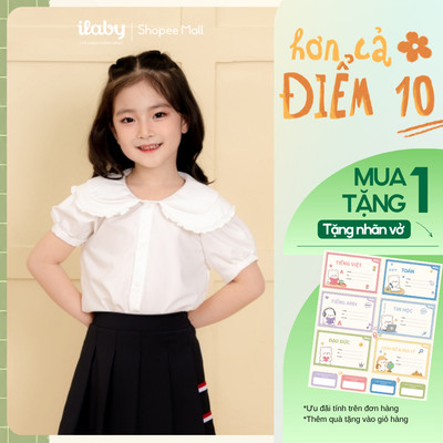 [TẶNG NHÃN VỞ] Áo sơ mi bé gái đi học ILABY cổ 2 lớp tay bồng chất liệu thô cotton mềm mại mịn mát [1689]