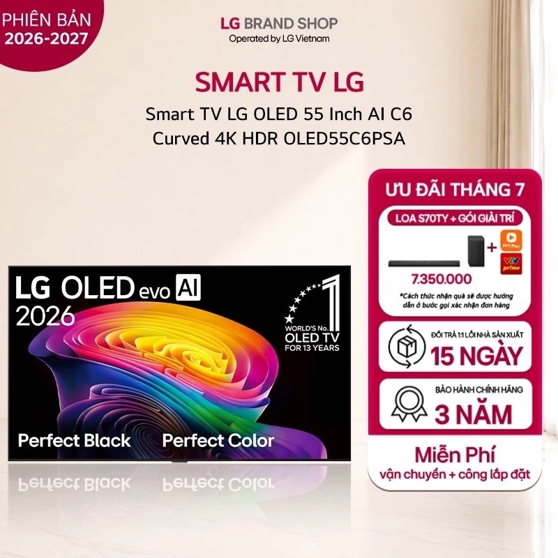 [Chỉ giao miền Nam/Bắc] OLED55C6 - Tivi thông minh LG 55 Inch OLED evo AI C6 OLED 4K HDR OLED55C6