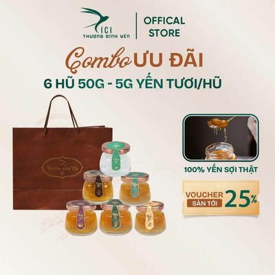 [Hỏa tốc HN] 6 Hũ Yến Chưng Sẵn Combo Không Hộp 5G Yến Tươi Hũ 50G - Cici Thượng Đỉnh Yến - Tổ Yến Chưng Đường Phèn