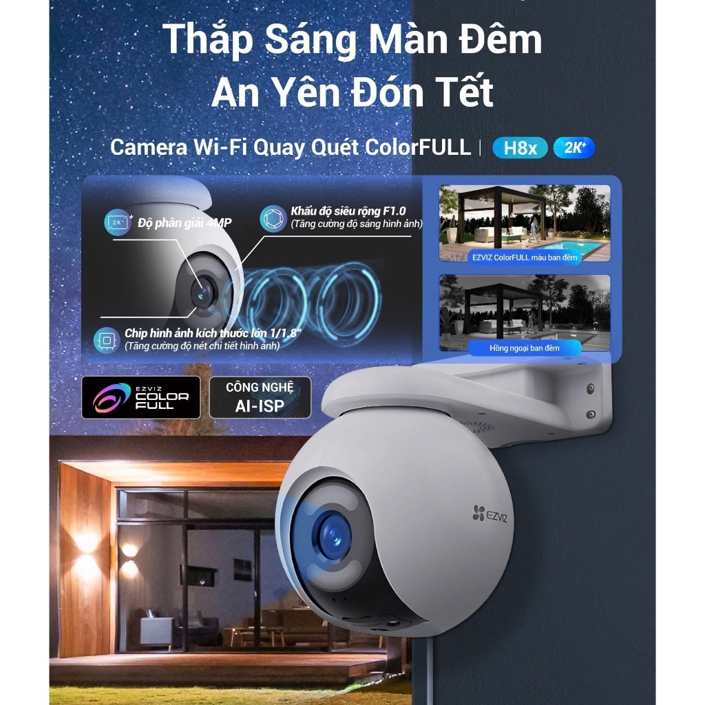 Camera WiFi Ezviz H80F 4MP 2K+ Zoom 12X, Xoay 360°, Có Màu Ban Đêm, IP67