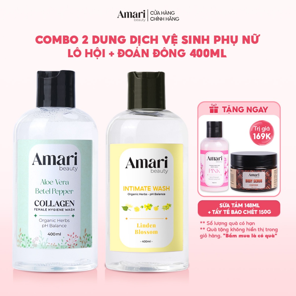 Bộ 2 Dung Dịch Vệ Sinh Cho Nữ Amari Beauty Giúp Làm Sạch, Cân Bằng pH, Khử Mùi- 400ml