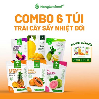 [HÀNG LOẠI 1] Combo 6 túi trái cây sấy dẻo giàu chất xơ Nonglamfood, hỗ trợ ăn kiêng