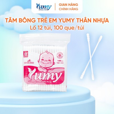 [Lố 12 túi] Tăm bông trẻ em YUMY Baby 100 que tăm thân nhựa bông mềm an toàn cho trẻ nhỏ (TB01-022)
