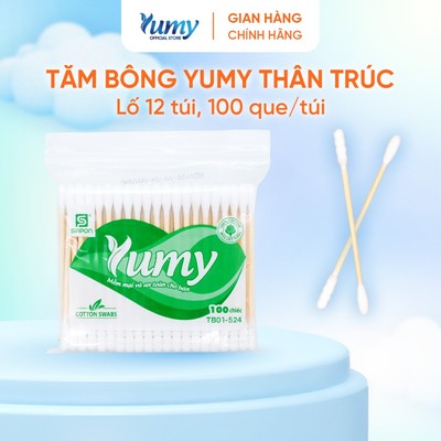 [Lố 12 túi] Tăm bông YUMY túi zip 100 que thân trúc thân thiện môi trường, không xơ bông (TB01-524)