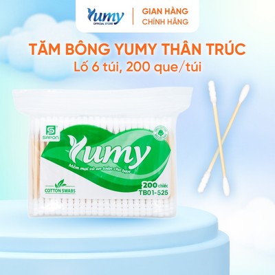 [Lố 6 túi] Tăm bông YUMY 200 que thân trúc 2 đầu bông mềm mại vệ sinh tai mũi hiệu quả (TB01-525)
