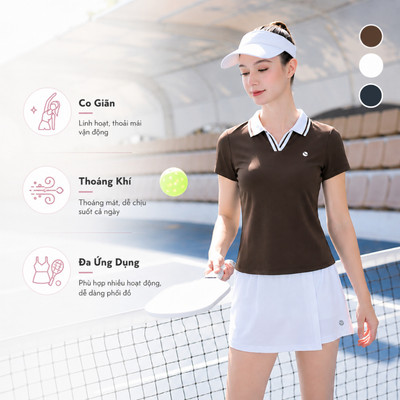 Áo Polo Nữ Phối Viền LV26S04F235, Áo Polo Nữ Livan Chơi Thể Thao, Tennis, Pickle Ball