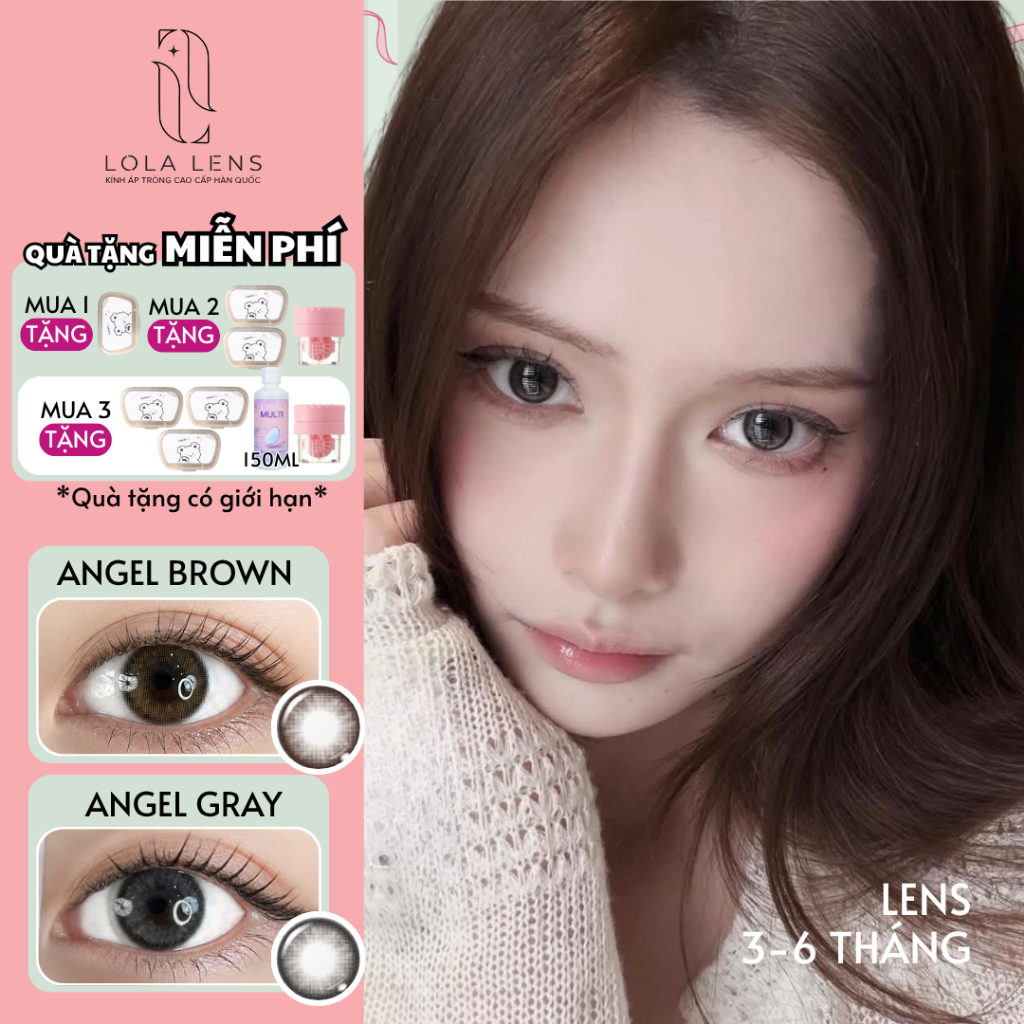 [1 Chiếc] Kính áp tròng QUEEN VISION - Độ cận 0-10 Màu Angel Brown, Angel Gray- Dia 14.0mm-Lens Hàn 