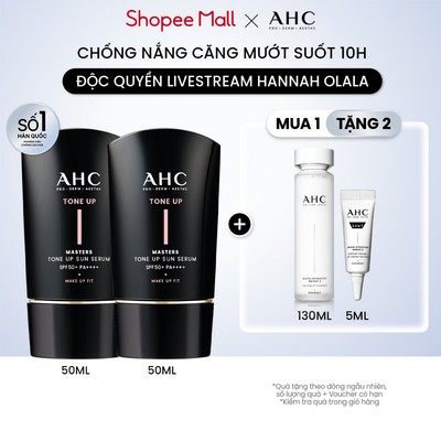 [AHCx HANNAH] Bộ đôi Serum Chống Nắng Hiệu Chỉnh Sắc Da, Nâng Tone Chuẩn Hàn (50 ml x 2) AHC MASTERS TONE UP SUN SERUM