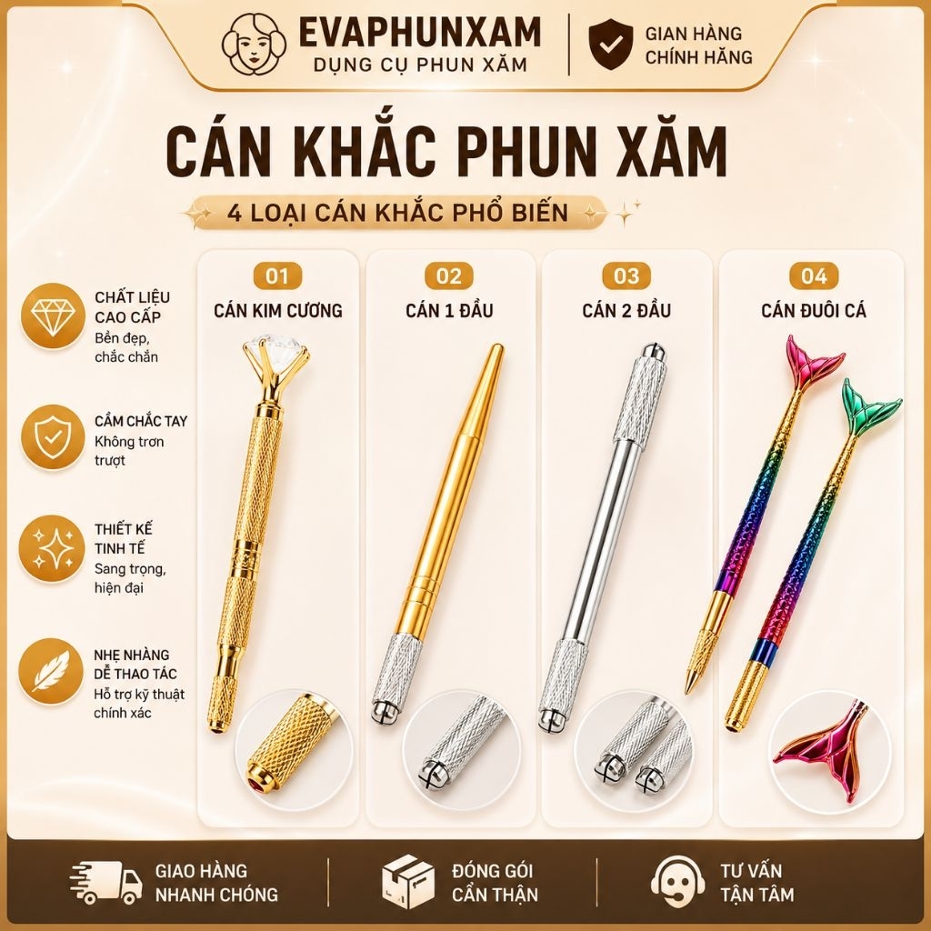 Cán Khắc Phun Xăm Chân Mày | Cán Kim Cương - Cán 1 Đầu - Cán 2 Đầu - Cán Đuôi Cá |Dụng cụ phun xăm
