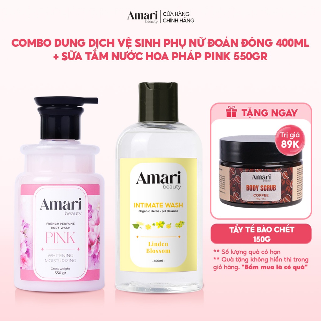 Combo Sữa Tắm Hương Nước Hoa 550gr Và Dung Dịch Vệ Sinh Phụ Nữ 400ml Amari Beauty