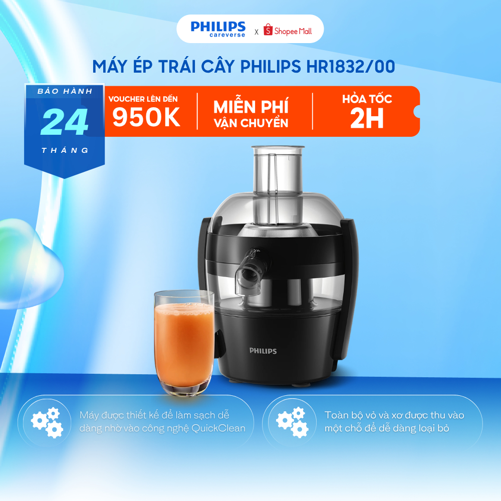 Máy Ép Trái Cây Philips HR1832/00 (1.5L - 500W) - Chính Hãng, Bảo Hành 24 Tháng