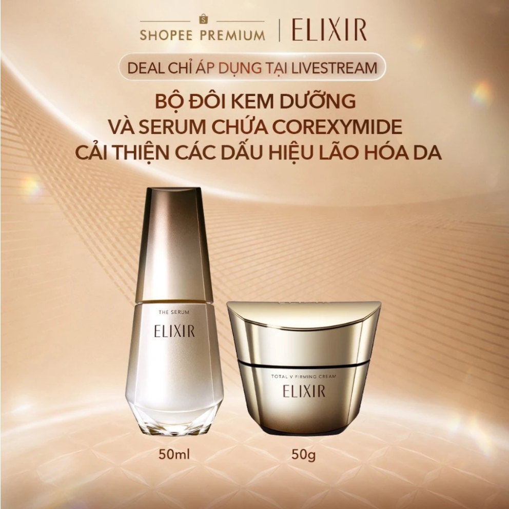(Hannah x ELIXIR) Bộ Serum trẻ hóa làn da Elixir THE SERUM 50ml + Kem dưỡng cải thiện chảy xệ TOTAL 