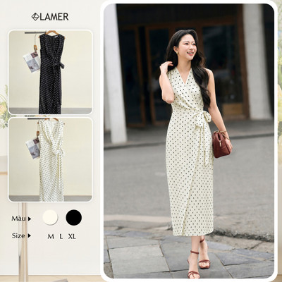 Đầm maxi LAMER dáng ôm sát nách cổ tim buộc váy đầm chấm bi đi biển đi chơi  Mchic O63M26H027