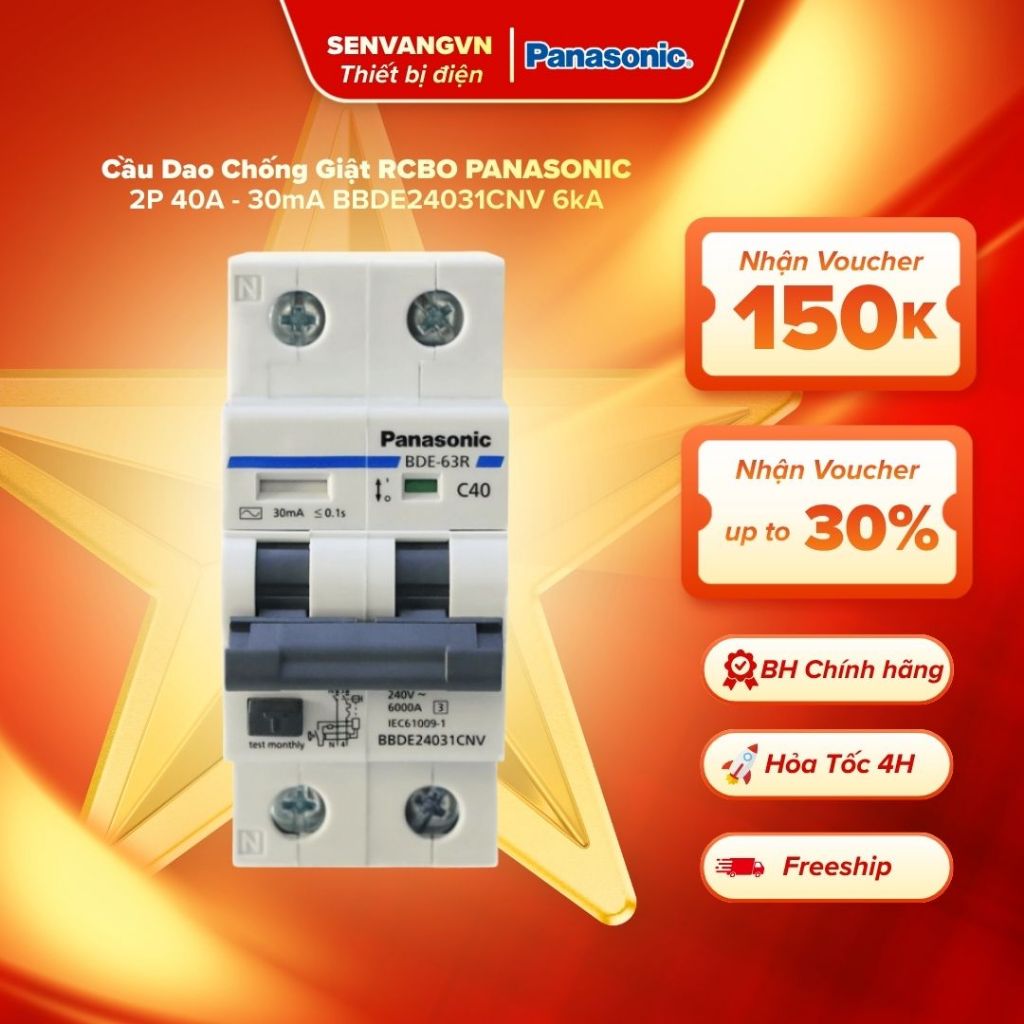 Cầu Dao Chống Giật RCBO PANASONIC 2P 40A - 30mA BBDE24031CNV 6kA Aptomat Chống Giật Đa Năng 40A
