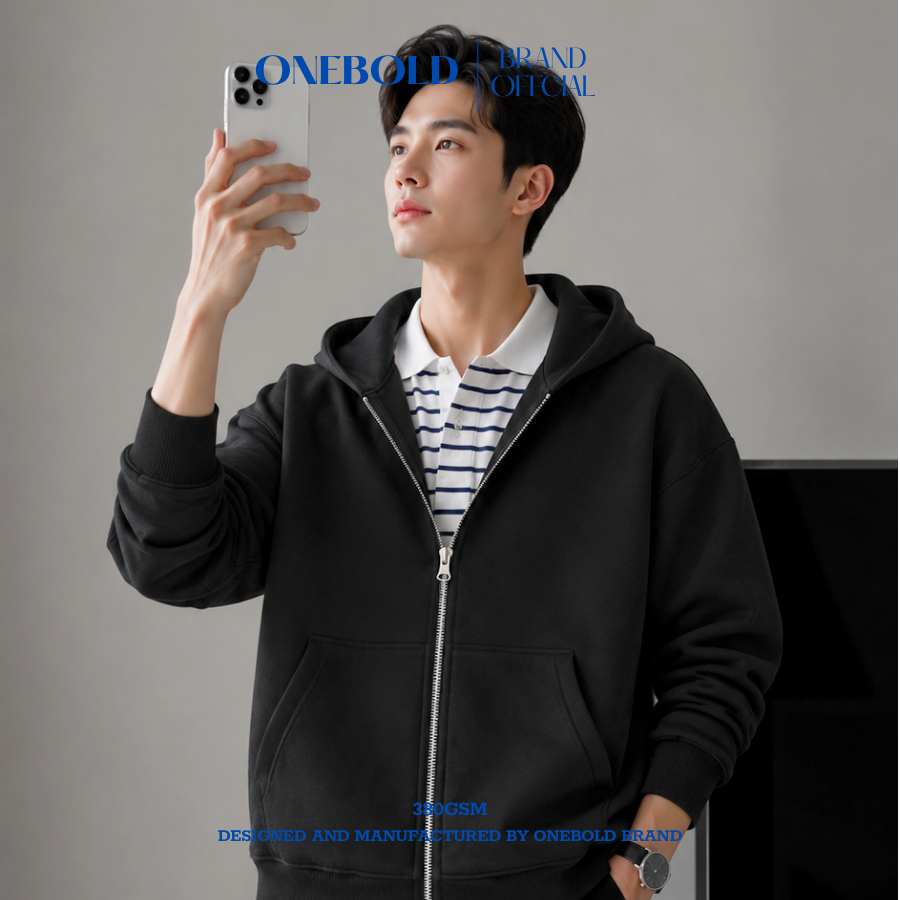 Áo Khoác Hoodie Zip ONEBOLD "Khóa 2 Đầu Nỉ Chân Cua" 380GSM, Áo Nỉ Form Rộng Mũ To Cúc Bấm Nam Nữ Phong Cách | BigBuy360 - bigbuy360.vn